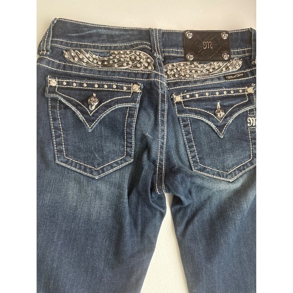 Miss Me Bootcut Jeans Embellished Pockets Dark Wash Denim Women's Size 28 - Picture 3 of 8